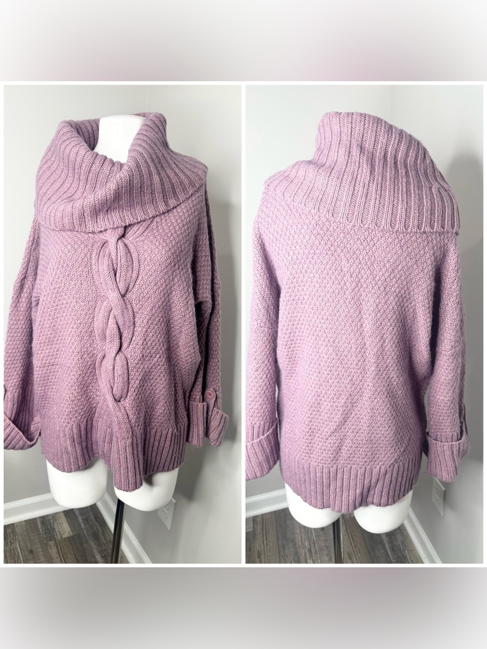Talbots purple tone Cable Cowl-Neck Sweater- medium